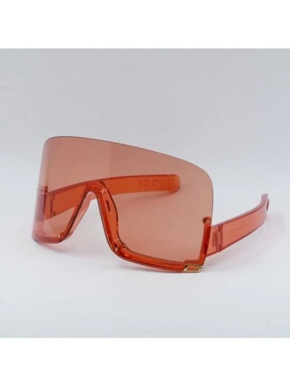 Gucci GG1631S 001 Sunglasses Transparent Red Shield Frame, Light Red Lenses